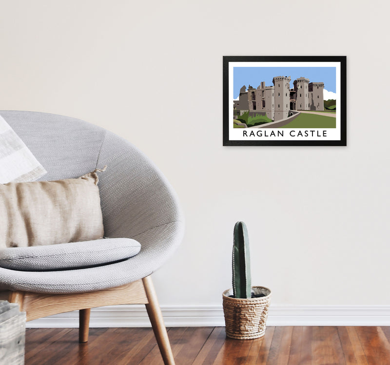 Raglan Castle Travel Art Print by Richard O'Neill, Framed Wall Art A3 White Frame
