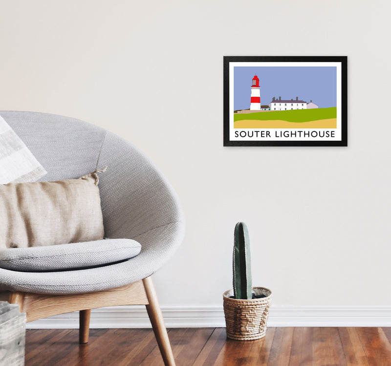 Souter Lighthouse Travel Art Print by Richard O'Neill, Framed Wall Art A3 White Frame