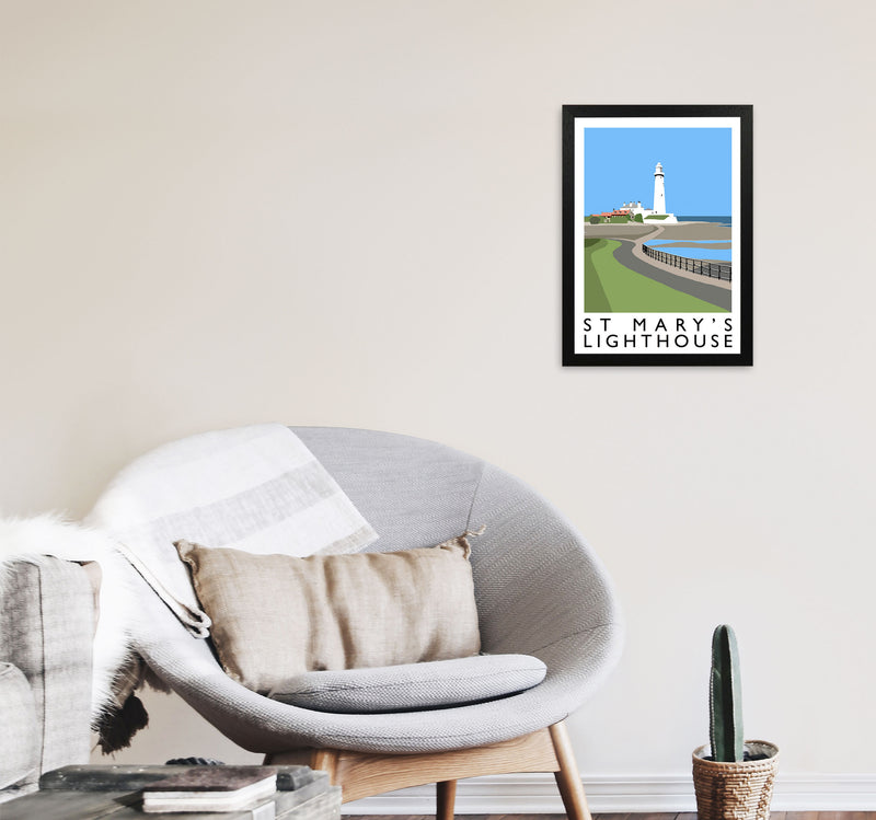 St Mary's Lighthouse Travel Art Print by Richard O'Neill A3 White Frame