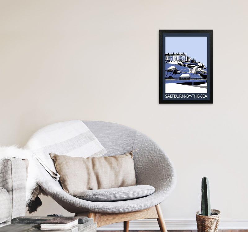 Saltburn-by-the-sea In Snow Portrait by Richard O'Neill A3 White Frame