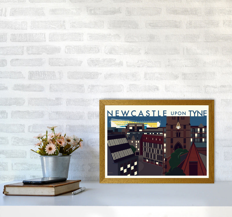 Newcastle upon Tyne 2 (Night) landscape Travel Art Print by Richard O'Neill A3 Print Only