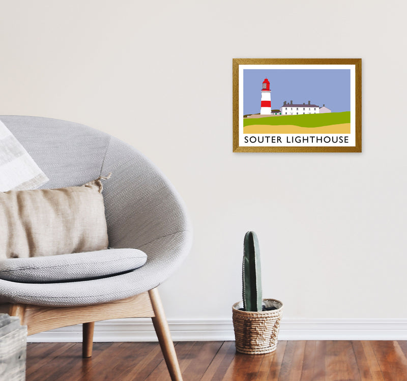 Souter Lighthouse Travel Art Print by Richard O'Neill, Framed Wall Art A3 Print Only
