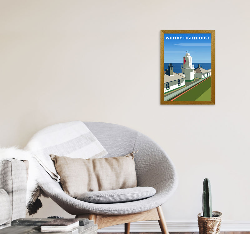 Whitby Lighthouse Travel Art Print by Richard O'Neill, Framed Wall Art A3 Print Only