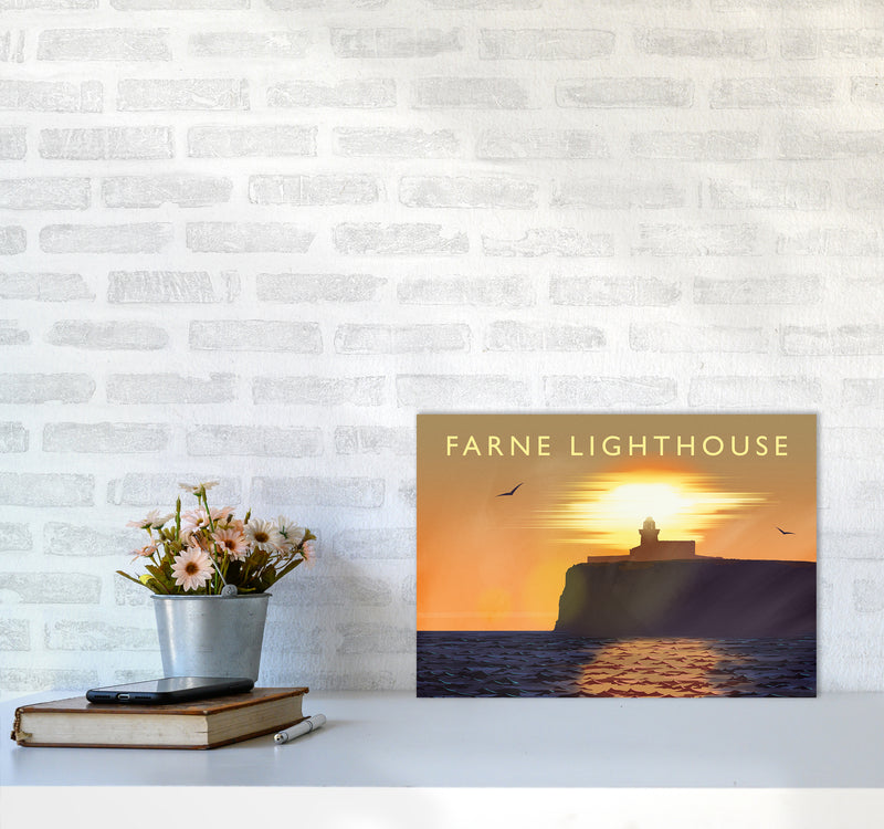 Farne Lighthouse Travel Art Print by Richard O'Neill A3 Black Frame