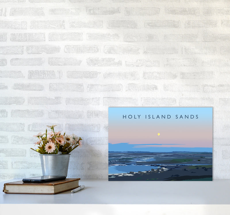 Holy Island Sands Travel Art Print by Richard O'Neill A3 Black Frame