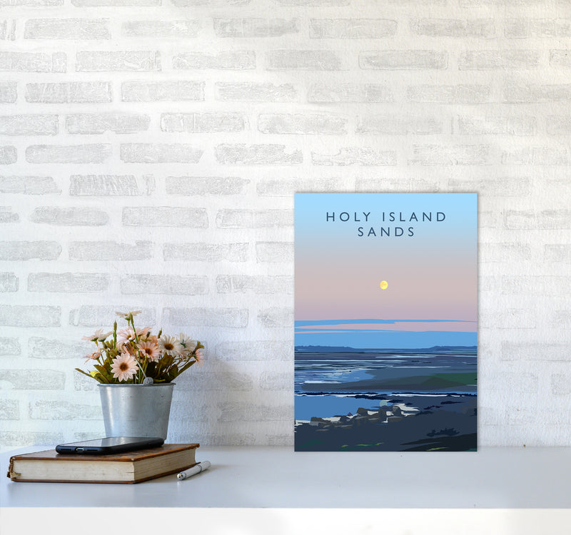 Holy Island Sands portrait Travel Art Print by Richard O'Neill A3 Black Frame