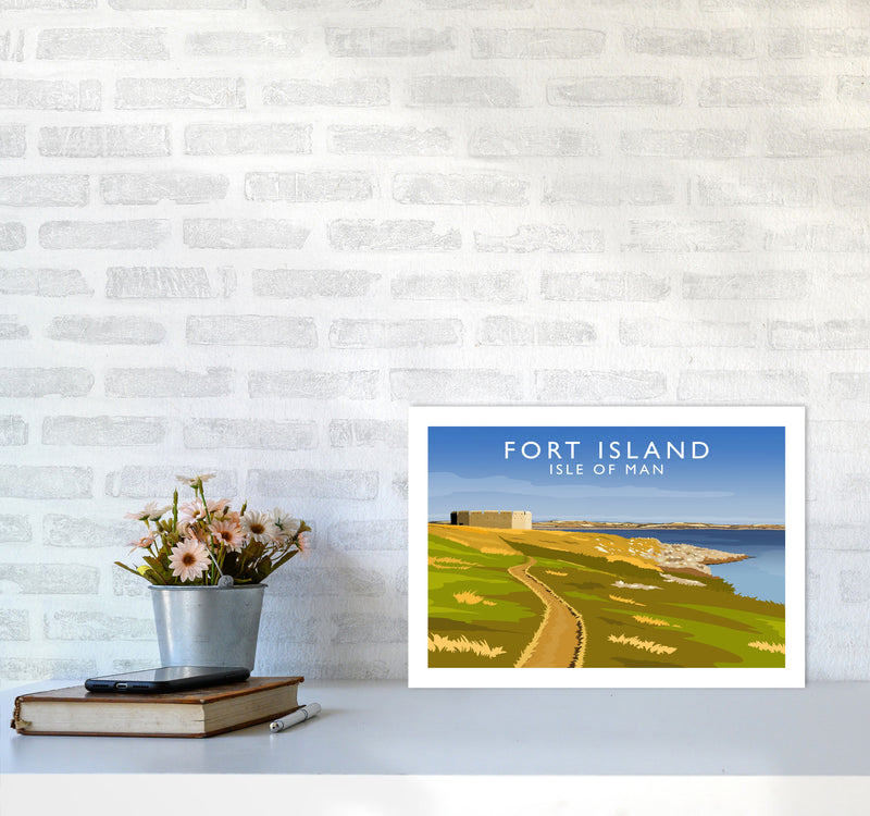 Fort Island Travel Art Print by Richard O'Neill A3 Black Frame