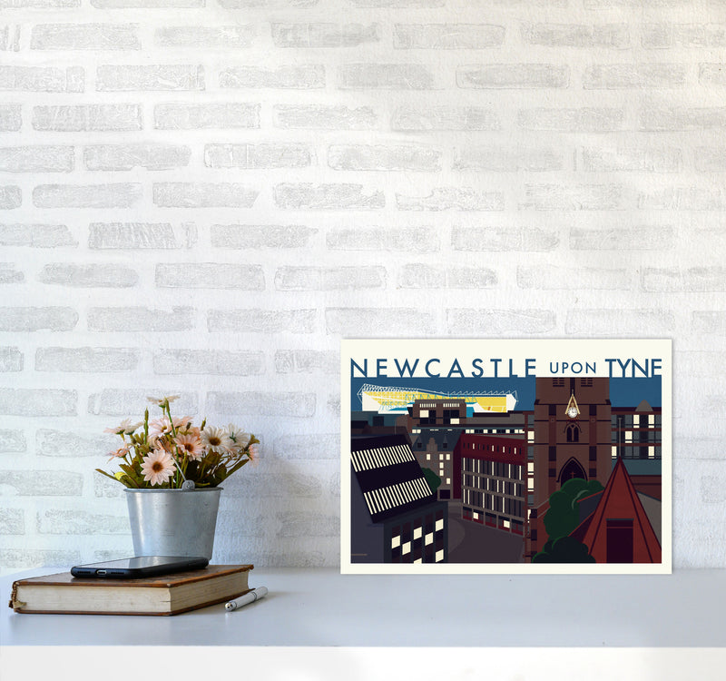Newcastle upon Tyne 2 (Night) landscape Travel Art Print by Richard O'Neill A3 Black Frame