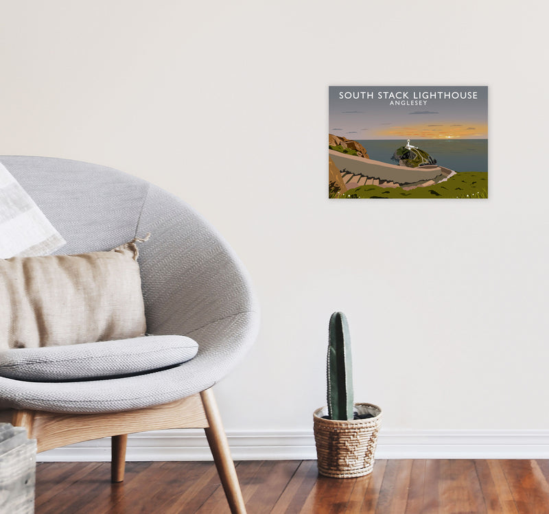 South Stack Lighthouse Anglesey Travel Art Print by Richard O'Neill A3 Black Frame