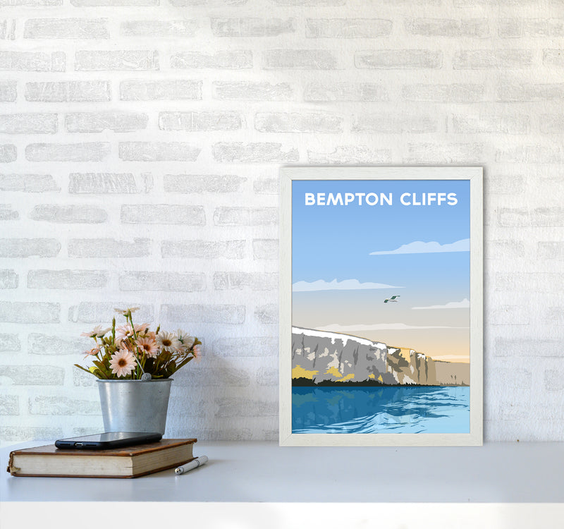 Bempton Cliffs portrait Travel Art Print by Richard O'Neill A3 Oak Frame