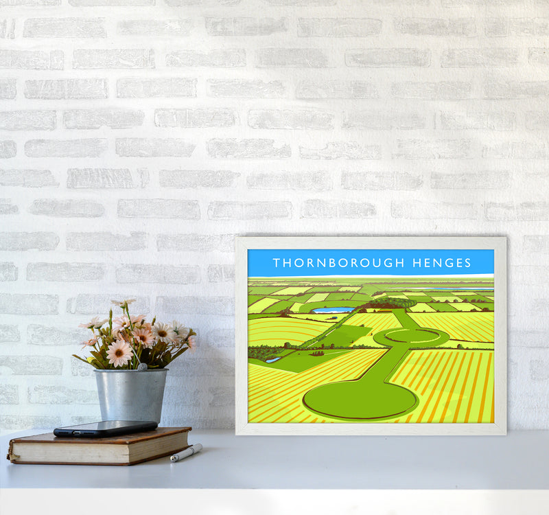 Thornborough Henges Travel Art Print by Richard O'Neill A3 Oak Frame