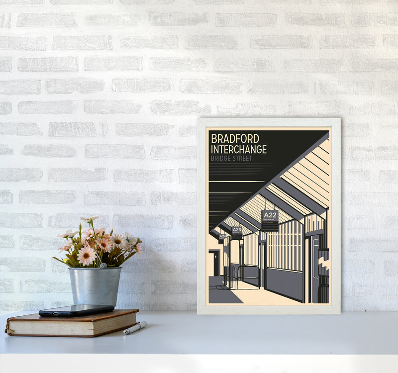 Bradford Interchange, Bridge Street portrait Travel Art Print by Richard O'Neill A3 Oak Frame