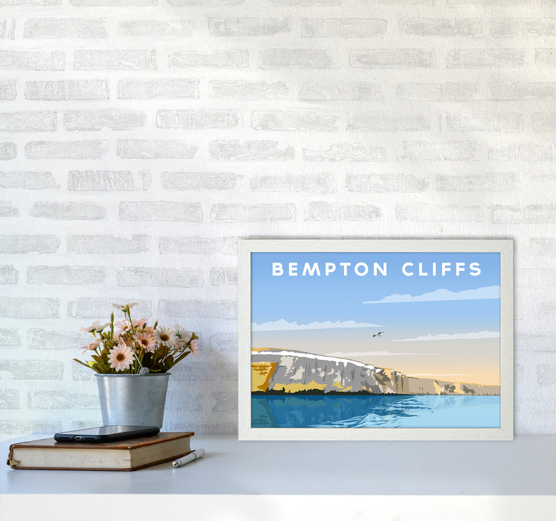 Bempton Cliffs Travel Art Print by Richard O'Neill A3 Oak Frame