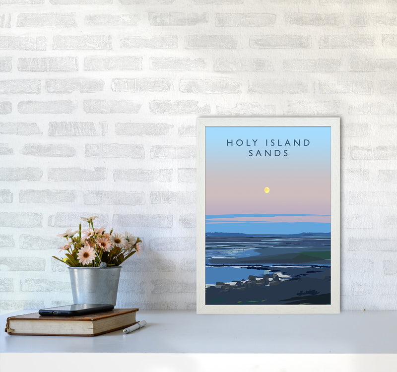 Holy Island Sands portrait Travel Art Print by Richard O'Neill A3 Oak Frame