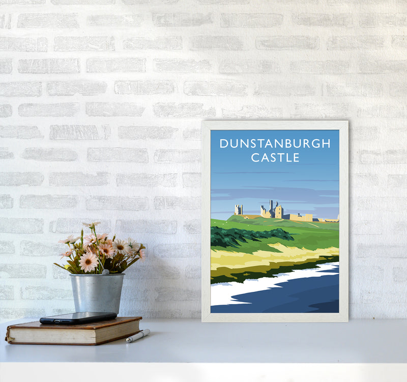 Dunstanburgh Castle portrait Travel Art Print by Richard O'Neill A3 Oak Frame
