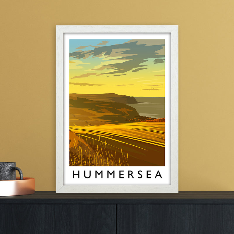 Hummersea Portrait Travel Art Print by Richard O'Neill A3 Oak Frame