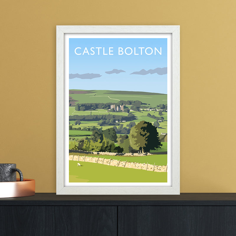 Castle Bolton Portrait Travel Art Print by Richard O'Neill A3 Oak Frame