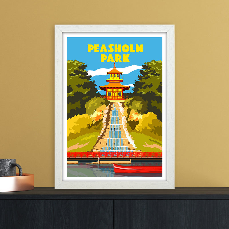 Peasholm Park Travel Art Print by Richard O'Neill A3 Oak Frame