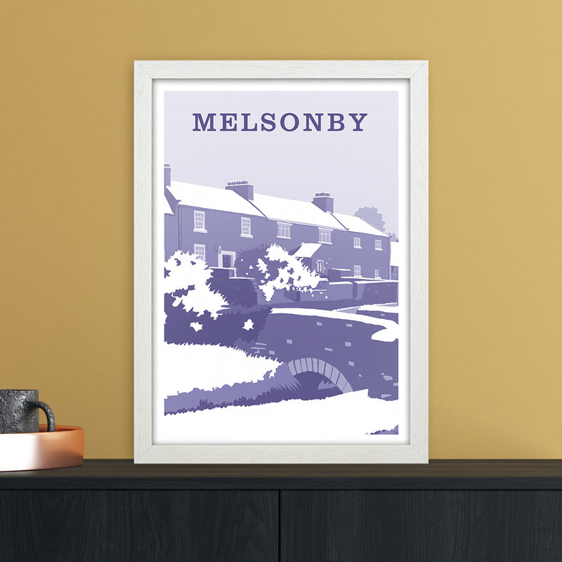 Melsonby (Snow) Portrait Travel Art Print by Richard O'Neill A3 Oak Frame