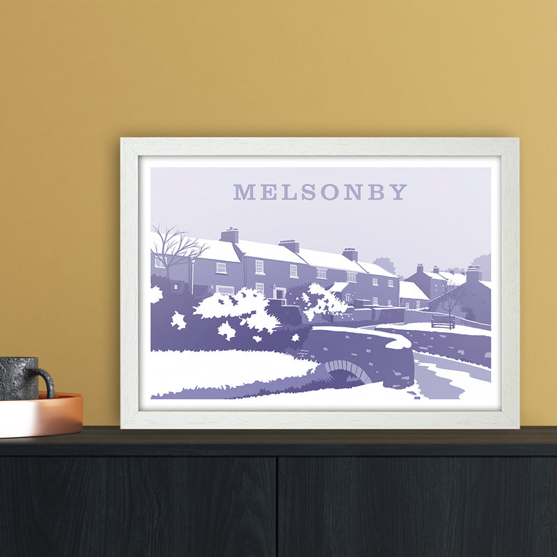 Melsonby (Snow) Travel Art Print by Richard O'Neill A3 Oak Frame