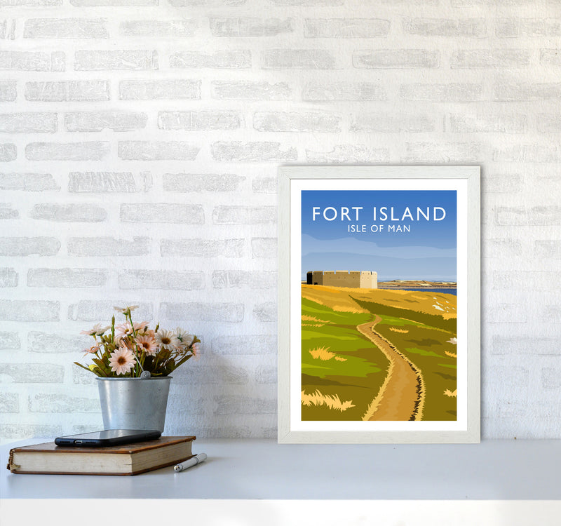 Fort Island portrait Travel Art Print by Richard O'Neill A3 Oak Frame
