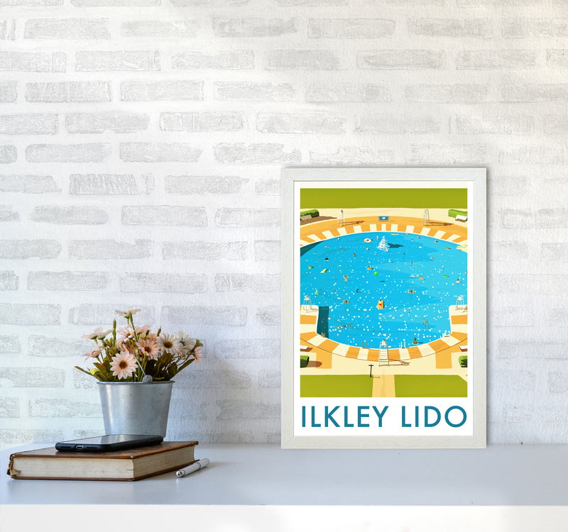 Ilkley Lido portrait Travel Art Print by Richard O'Neill A3 Oak Frame