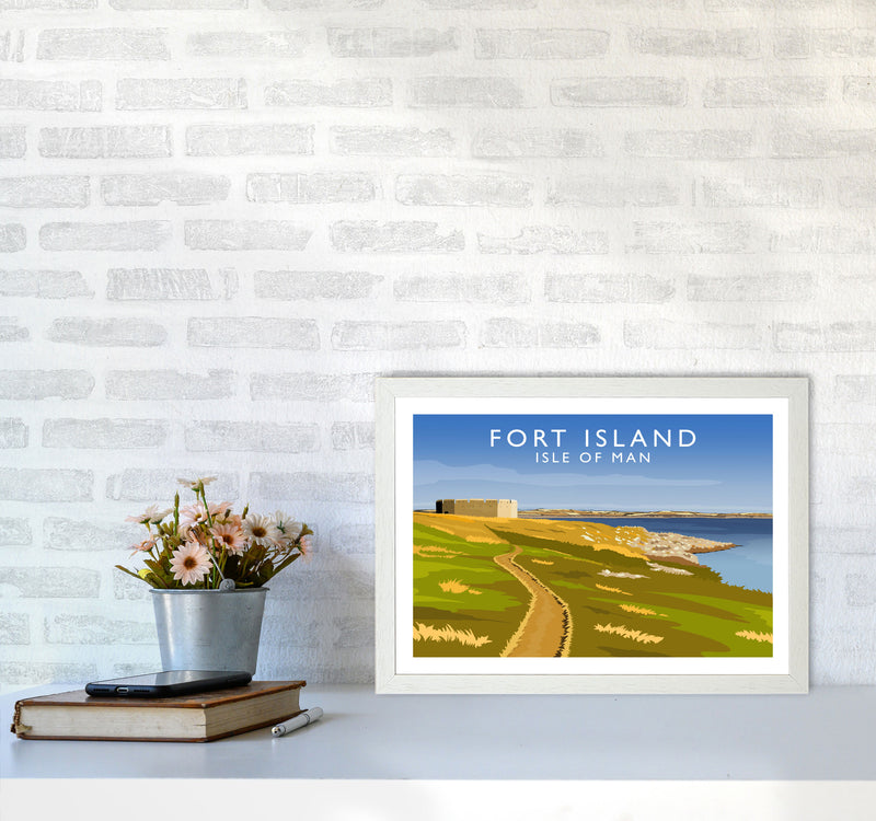 Fort Island Travel Art Print by Richard O'Neill A3 Oak Frame