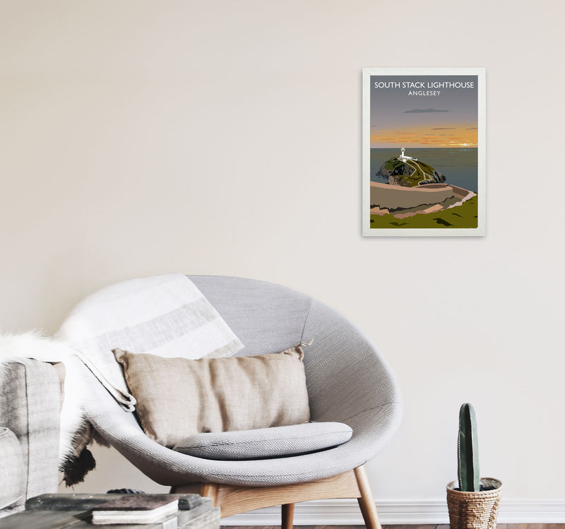 South Stack Lighthouse Anglesey Framed Digital Art Print by Richard O'Neill A3 Oak Frame