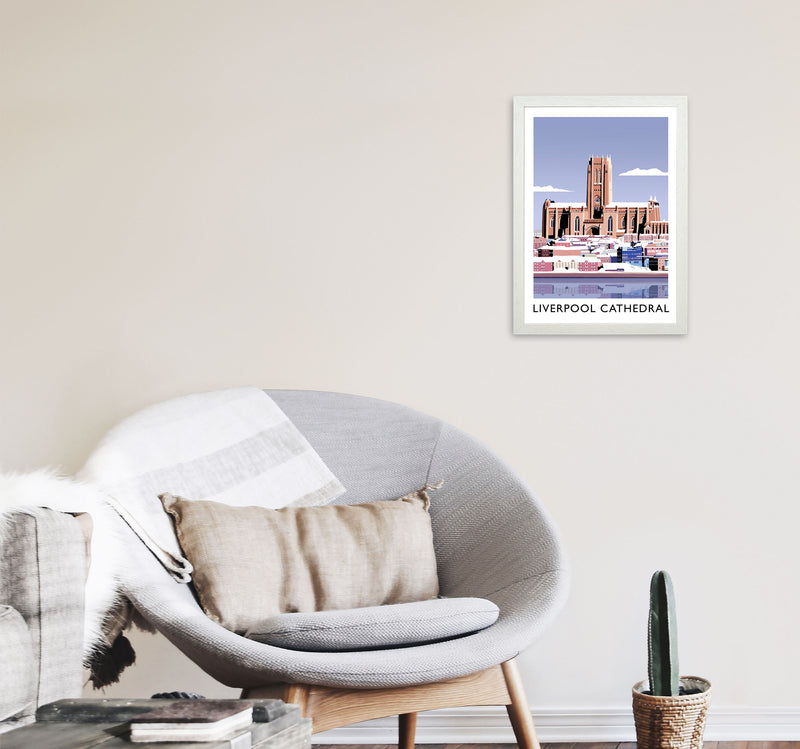 Liverpool Cathedral In Snow Portrait by Richard O'Neill A3 Oak Frame