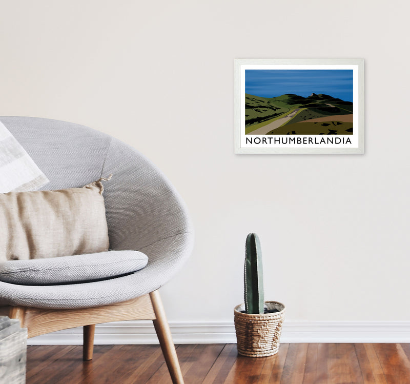 Northumberlandia Travel Art Print by Richard O'Neill, Framed Wall Art A3 Oak Frame