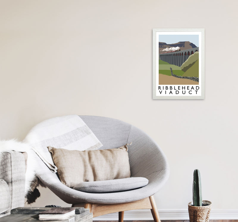Ribblehead Viaduct Travel Art Print by Richard O'Neill, Framed Wall Art A3 Oak Frame