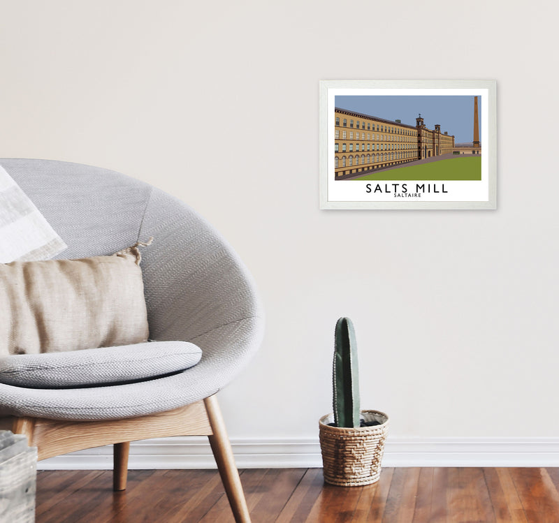 Salts Mill Travel Art Print by Richard O'Neill, Framed Wall Art A3 Oak Frame