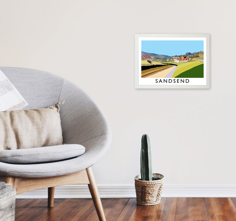 Sandsend Travel Art Print by Richard O'Neill, Framed Wall Art A3 Oak Frame
