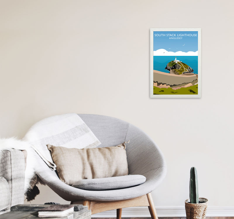 South Stack Lighthouse Anglesey Travel Art Print by Richard O'Neill A3 Oak Frame