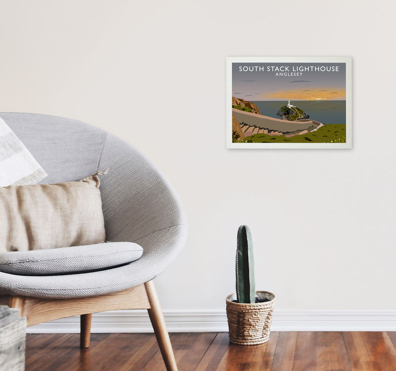 South Stack Lighthouse Anglesey Travel Art Print by Richard O'Neill A3 Oak Frame
