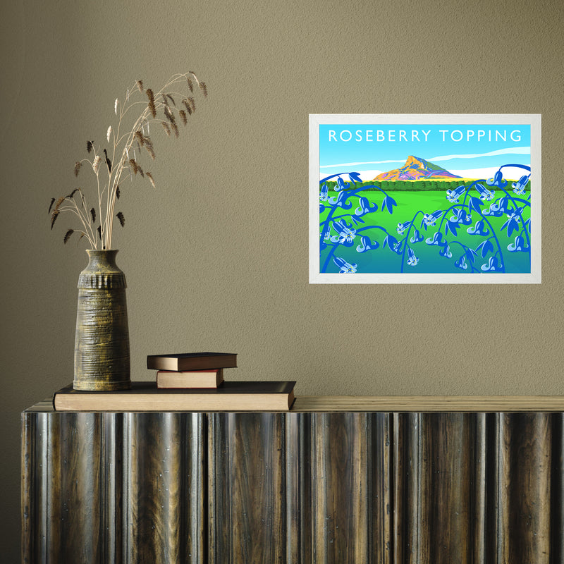 Roseberry Topping (bluebells) by Richard O'Neill A3 White Frame