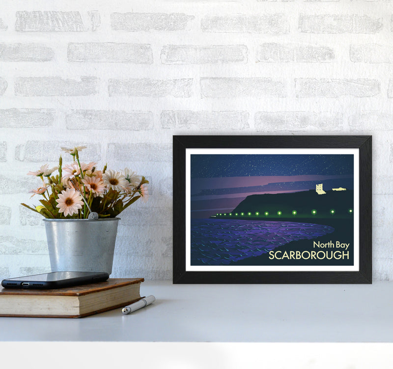 North Bay Scarborough (Night) Art Print by Richard O'Neill A4 White Frame
