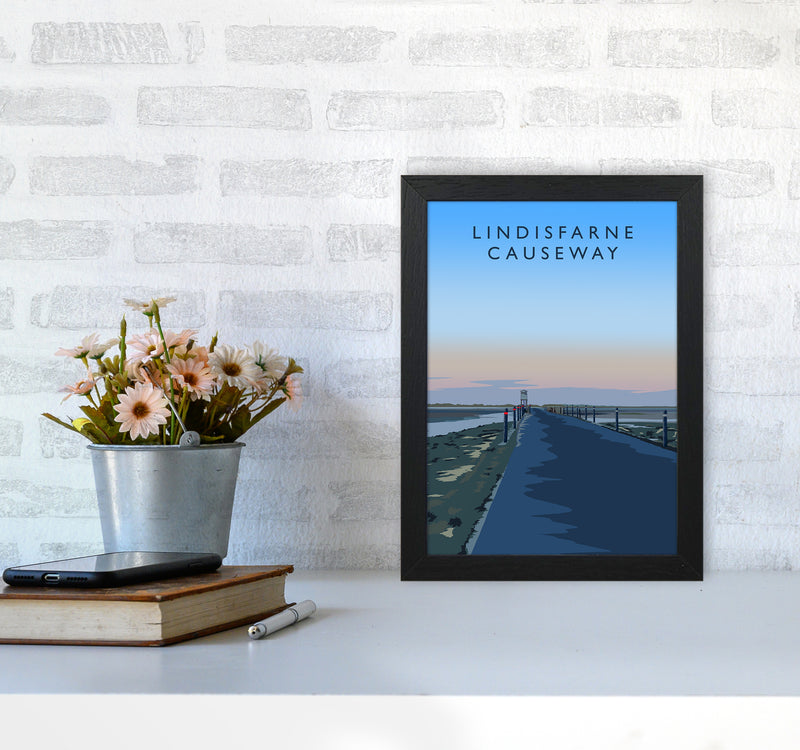 Lindisfarne Causeway portrait Travel Art Print by Richard O'Neill A4 White Frame