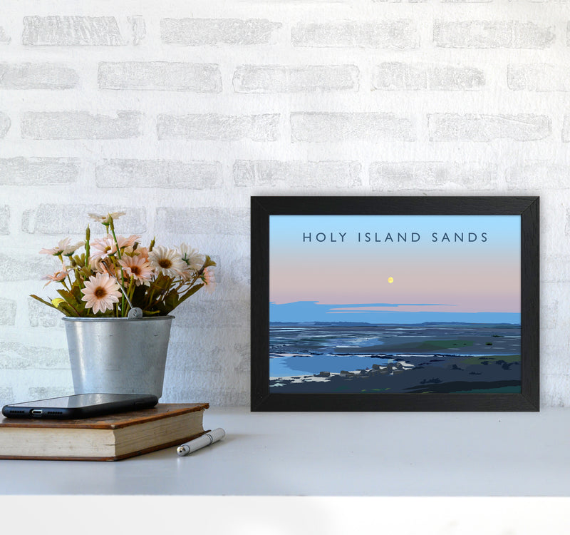 Holy Island Sands Travel Art Print by Richard O'Neill A4 White Frame