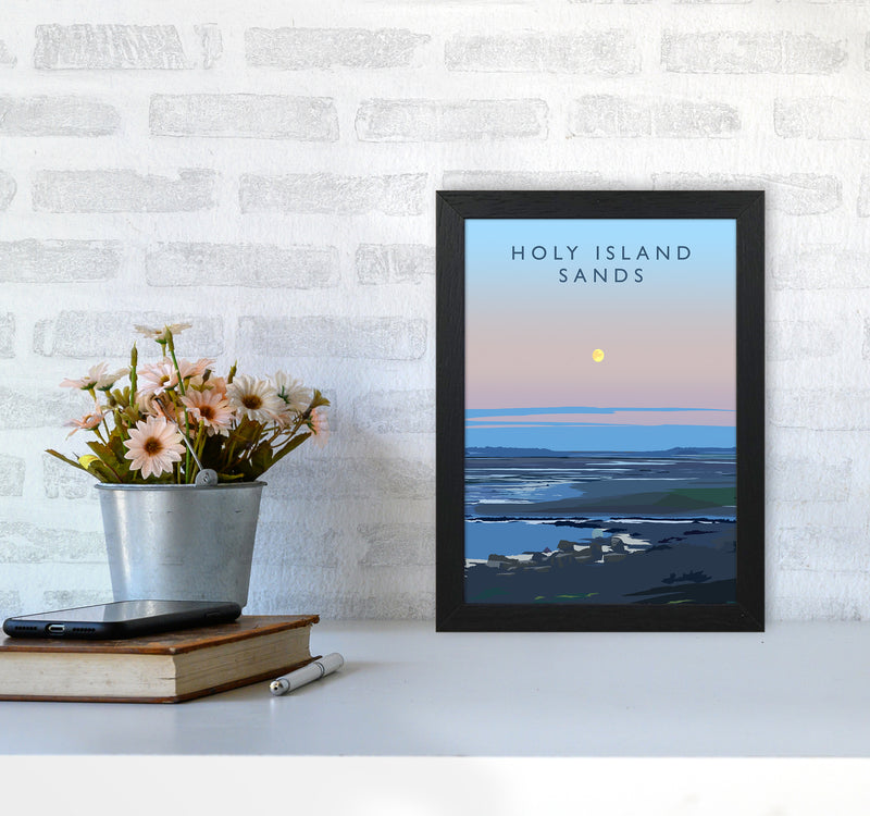 Holy Island Sands portrait Travel Art Print by Richard O'Neill A4 White Frame