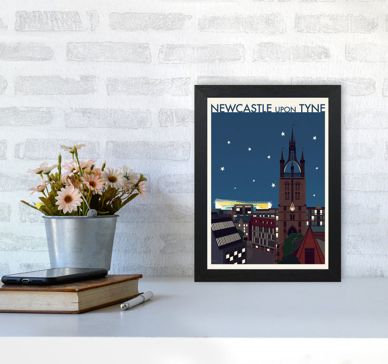 Newcastle upon Tyne 2 (Night) Travel Art Print by Richard O'Neill A4 White Frame