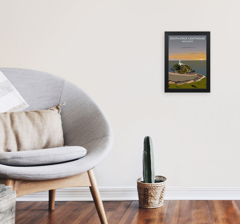 South Stack Lighthouse Anglesey Framed Digital Art Print by Richard O'Neill A4 White Frame