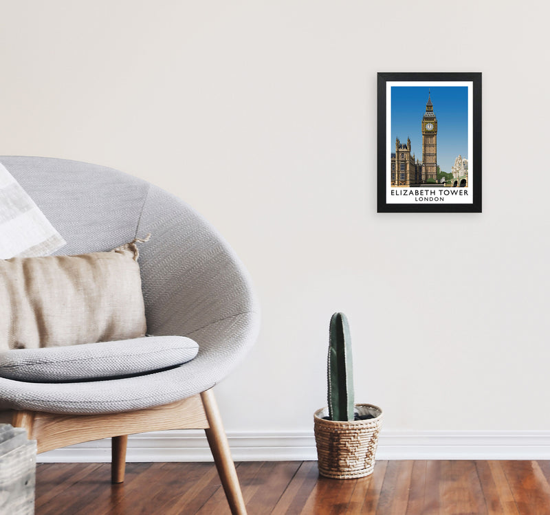Elizabeth Tower by Richard O'Neill A4 White Frame