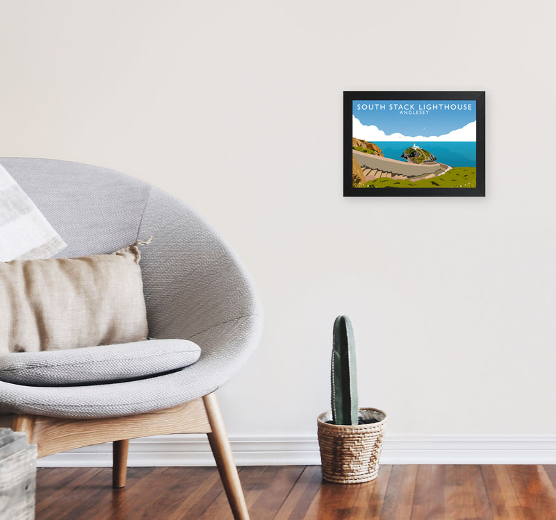 South Stack Lighthouse Anglesey Art Print by Richard O'Neill A4 White Frame