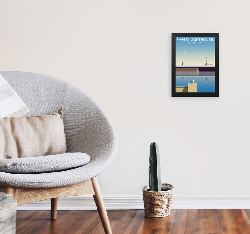 Ramsey Lighthouses (Portrait) by Richard O'Neill A4 White Frame