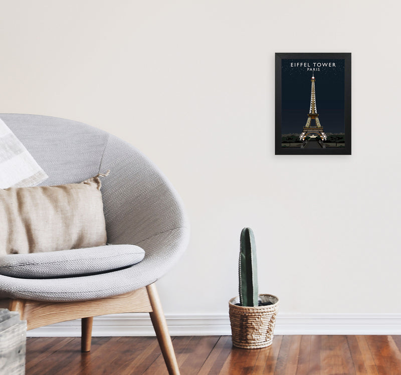 Eiffel Tower Night by Richard O'Neill A4 White Frame