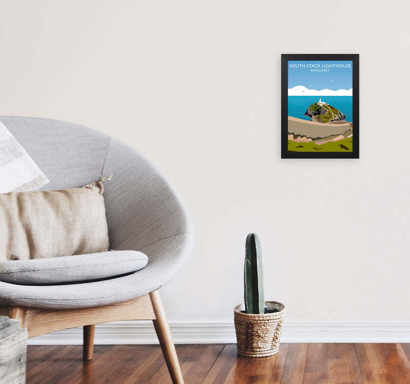 South Stack Lighthouse Anglesey Travel Art Print by Richard O'Neill A4 White Frame