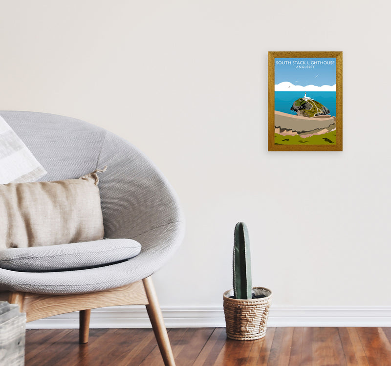 South Stack Lighthouse Anglesey Travel Art Print by Richard O'Neill A4 Print Only