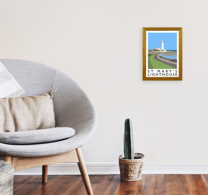 St Mary's Lighthouse Travel Art Print by Richard O'Neill A4 Print Only