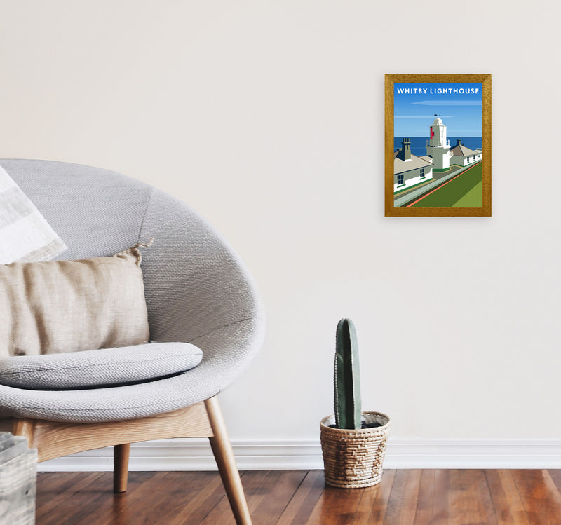 Whitby Lighthouse Travel Art Print by Richard O'Neill, Framed Wall Art A4 Print Only